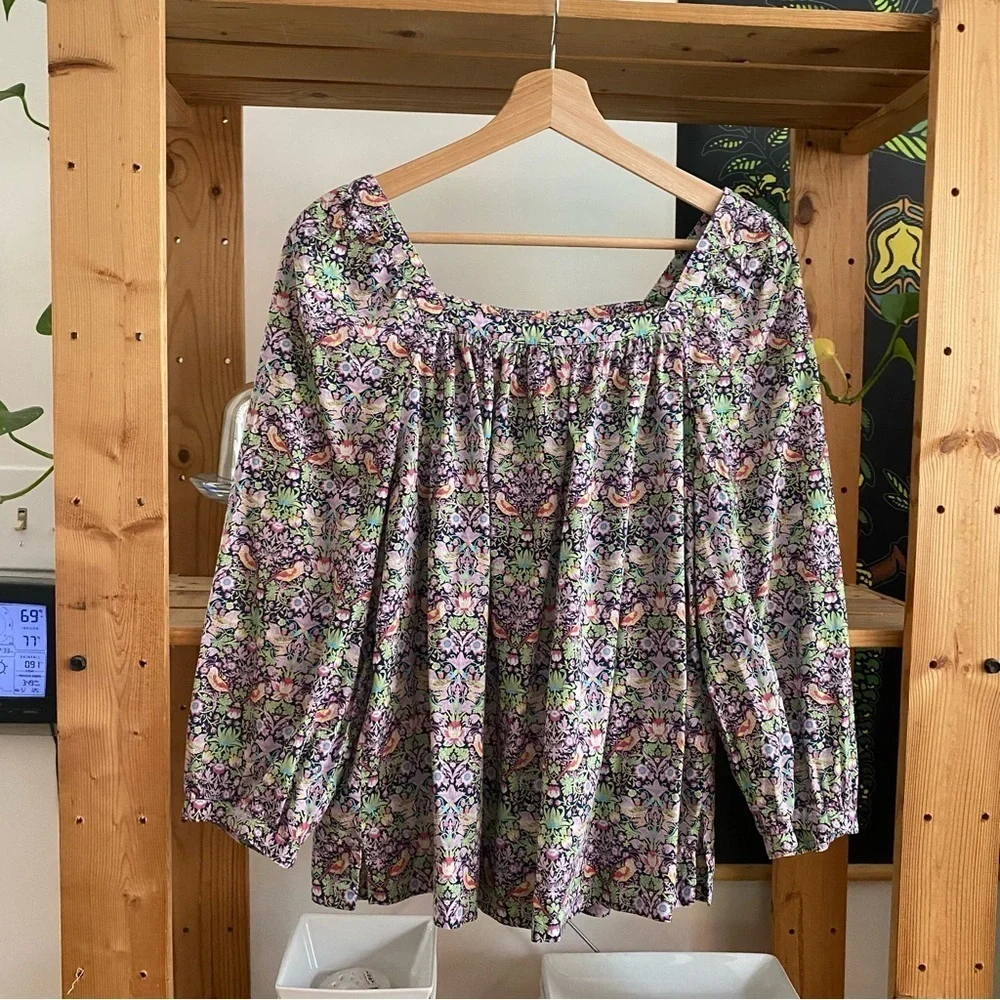 J. Crew Liberty Fabric Strawberry Thief Peony Print Square Neck Penny Blouse 4